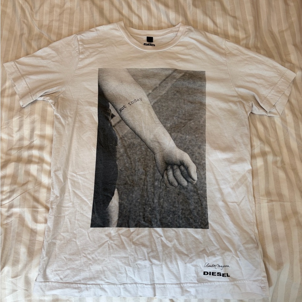 Diesel White T-Shirt with Artistic Graphic